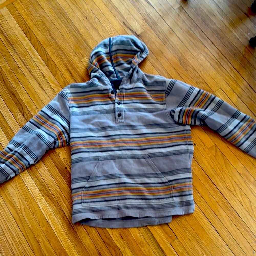 Pendleton Striped Hooded Sweater in Gray and Tan